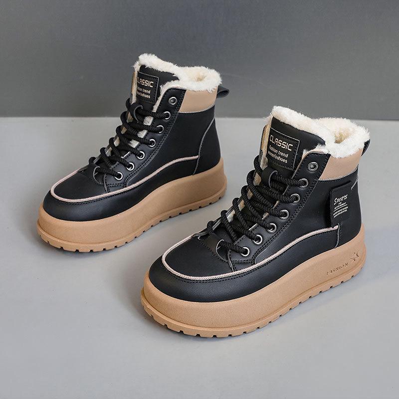 

KT2811 Женские зимние туфли 2024 года в корейском стиле из бархата и хлопка средней длины — повседневный и стильный дизайн с цветовым сочетанием 37 чёрный