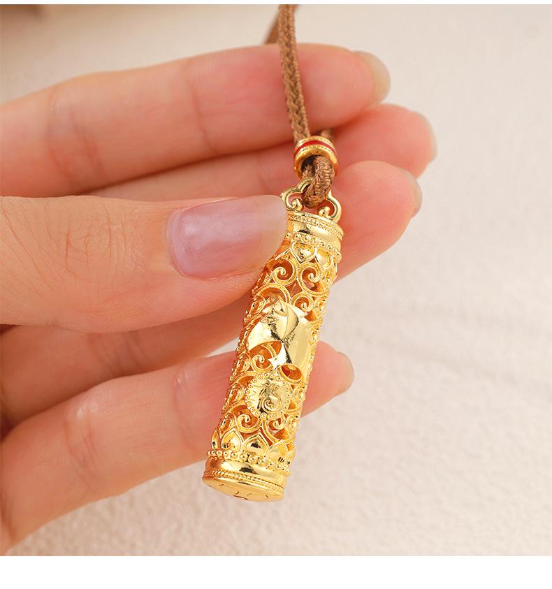 Golden Eight Treasures Compass Necklace with Ruyi Woven Cord and Longevity Lock Pendant