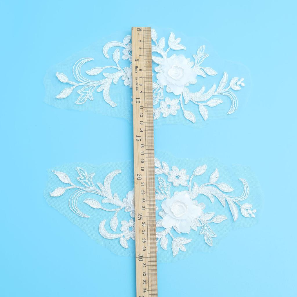 Off-White Car Bone Pair Flower Three-Dimensional Flower Lace Applique Accessories Embroidery Embroidery Cloth Sticker Wedding Dress Clothing Patch