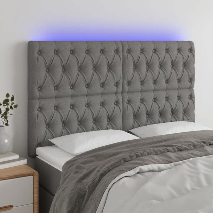 VidaXL Tête de Lit à LED Meuble de Chambre à Coucher Accessoire de Lit Double Tête de Cadre de Lit Intérieur Gris Foncé 3122767