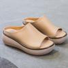 Cool Slippers Women Outside 2025 New Leather Height Increasing Retro Casual Thick Soled Sandals Breathable Beach Shoes for Women