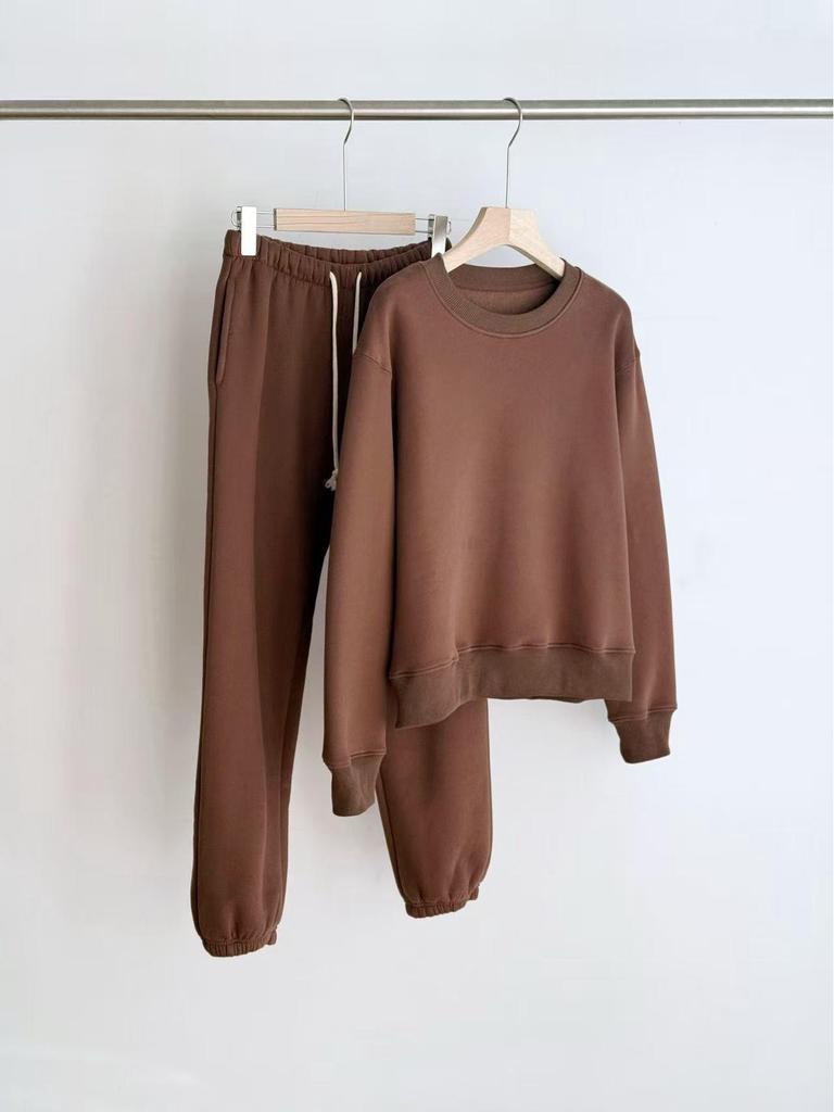 Women's Fleece-Lined Casual Sweatshirt Set: High-End 25, Autumn/Winter, Warm Thickened Sweatpants, Pure Cotton