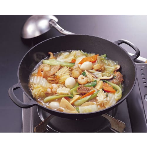 Iwachu Flat All-Purpose Pot (Small), Black Finish, 25cm Inner Diameter, Induction Compatible, Nanbu Ironware, 21066