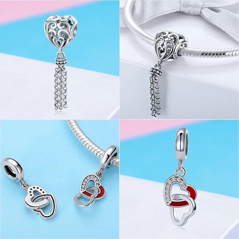 925 Sterling Silver Princess Crown Charms Heart Love Lock Feather Clear CZ Pendant Beads Fit Silver 925 Bracelet Jewelry Making