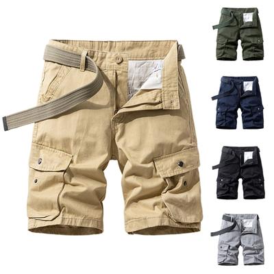 Heren Casual Cargo Shorts Relaxte Pasvorm Meerdere Zakken Knielengte Katoenstof Met Riem Inbegrepen Voor Buitenwerk Reizen