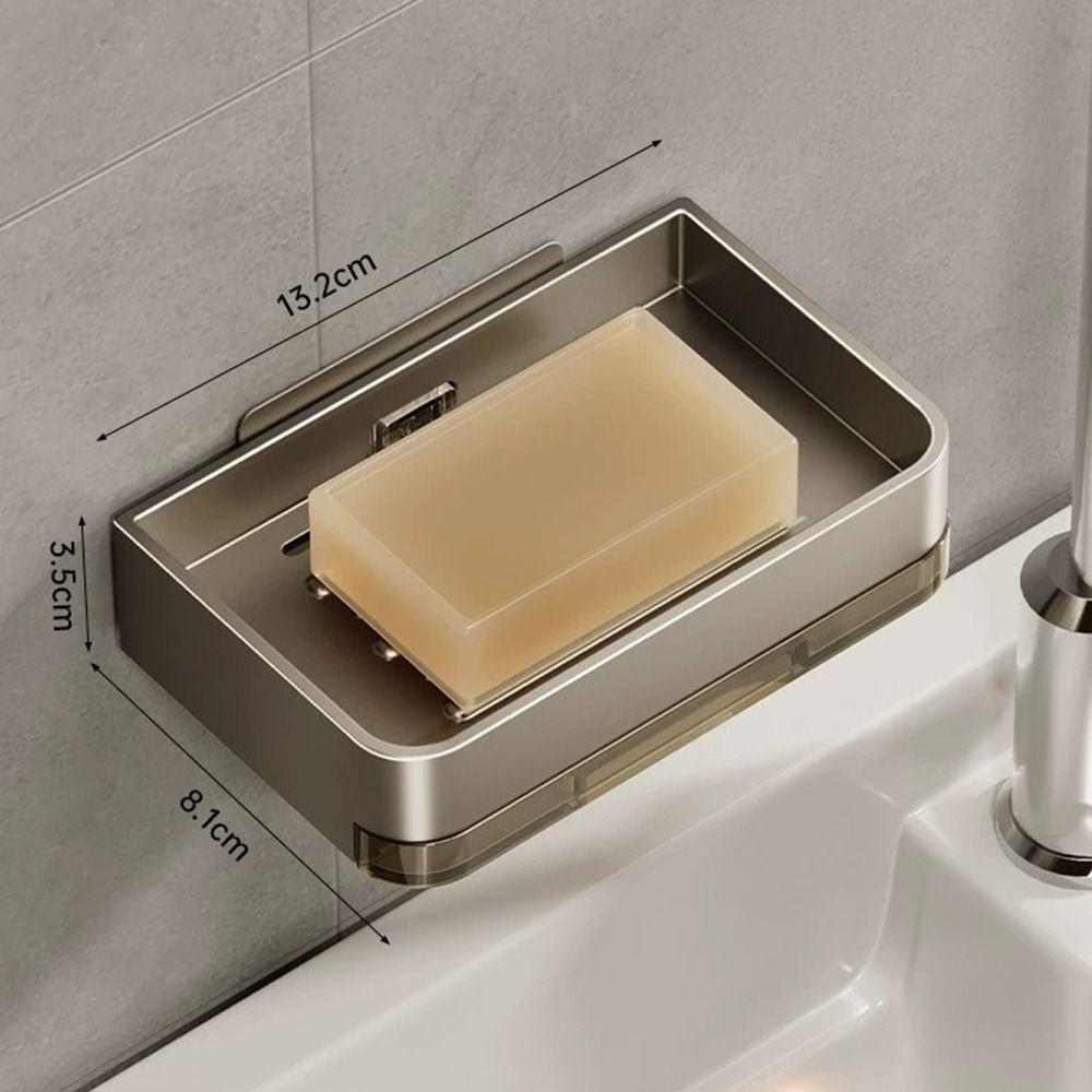 Heavy Duty Wall-mounted Soap Dish Self Adhesive Carbon Steel Soap Drain Box with Drain Water Rust Prevention Soap Dish Holder