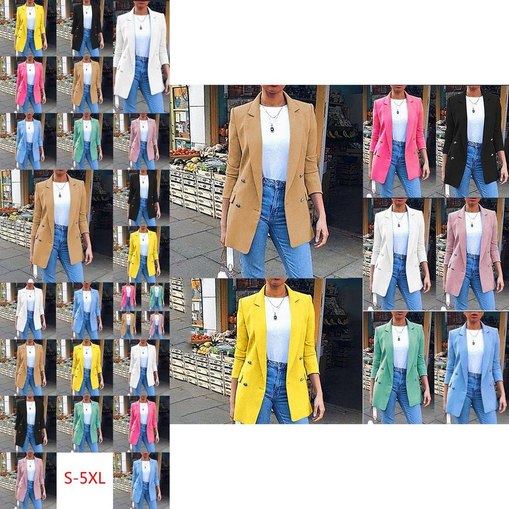 Elegant Women Long Sleeve Slim Formal Suit Work Jackets With Stylish Lapel Collar