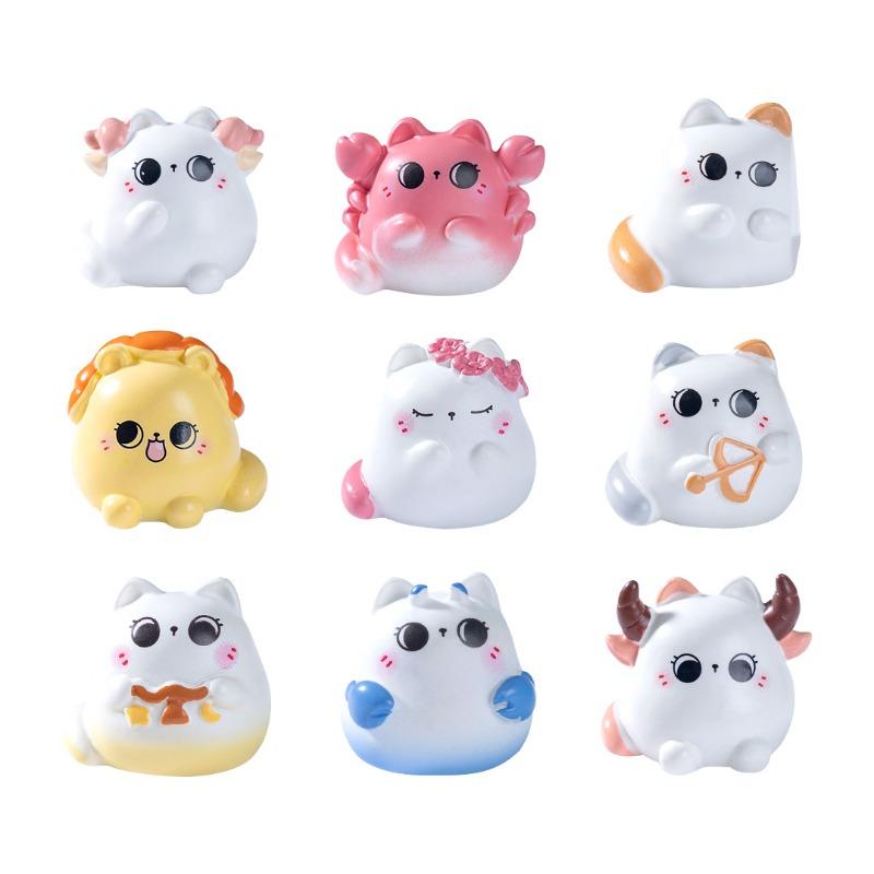 Cute 12 Zodiac Sign Cat Figurines Garden Landscaping Decorations Blind Bags Hanging Accessories and Small Ornaments
