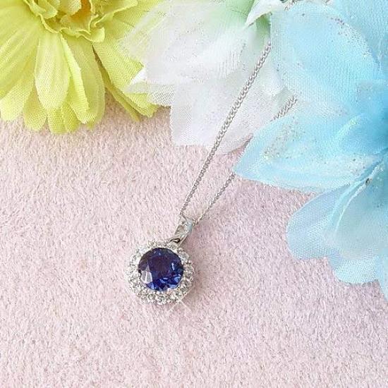 [Your and My Jewelry Box] Silver Synthetic Sapphire Pendant Necklace, Large 2.0 Carat [September Birthstone] 14205 [Jewelry] [Gift Wrapping Available]