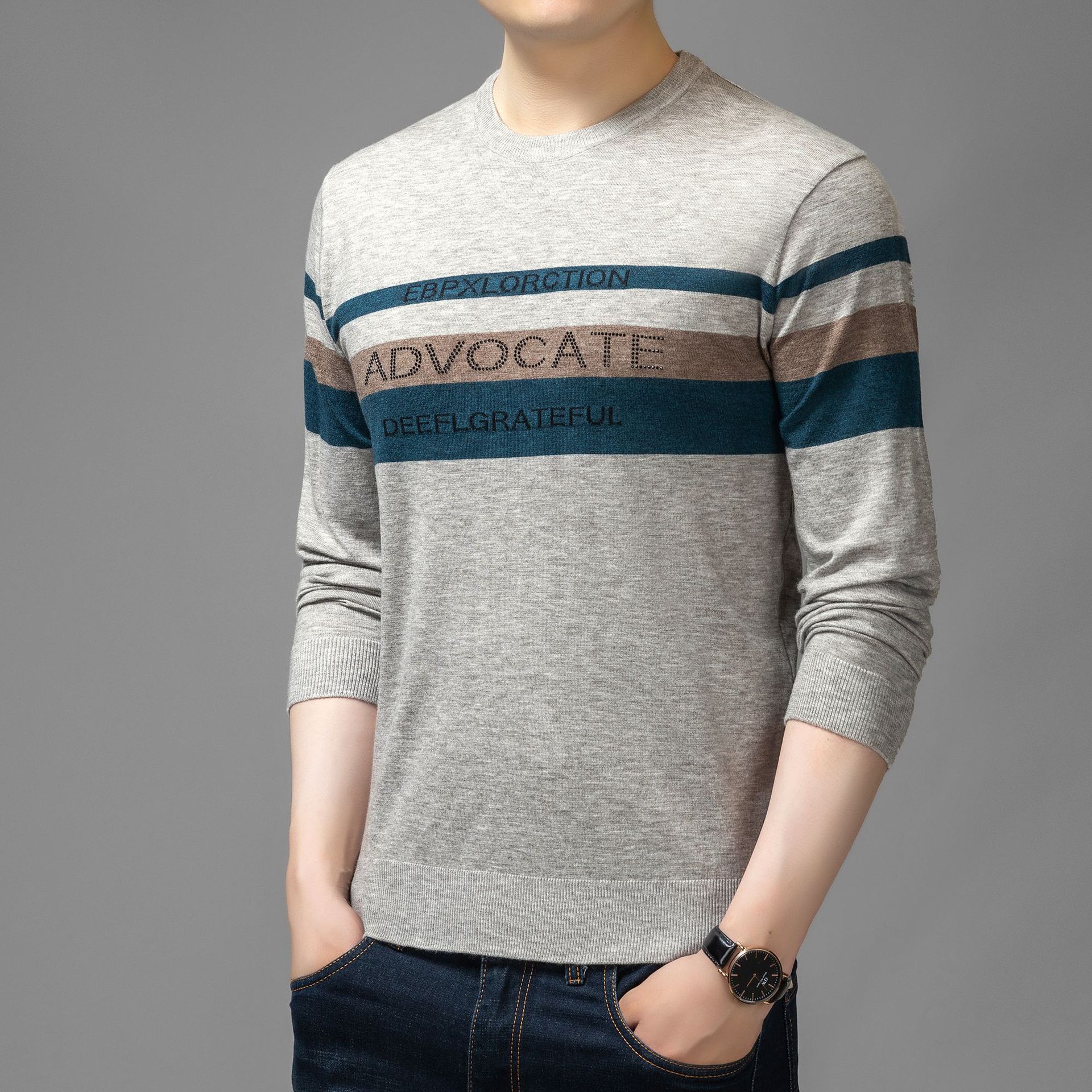 

Новый осенне-зимний повседневный свитер с длинными рукавами и круглым вырезом с принтом, осенний свитер с капюшоном, индивидуальный модный повседневный свитер 4XL серый