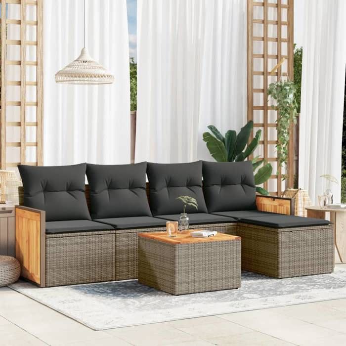VidaXL Salon de Jardin avec Coussins 6 pcs, Canapés de Terrasse, Ensemble de Meubles de Patio, Mobilier d'Extérieur, Gris 3227607