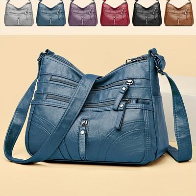 Women's Soft Faux Leather Shoulder Crossbody Bag, Casual Style Shoulder Bag, Multi Pockets Purse With Adjustable Strap, Zipper Closure