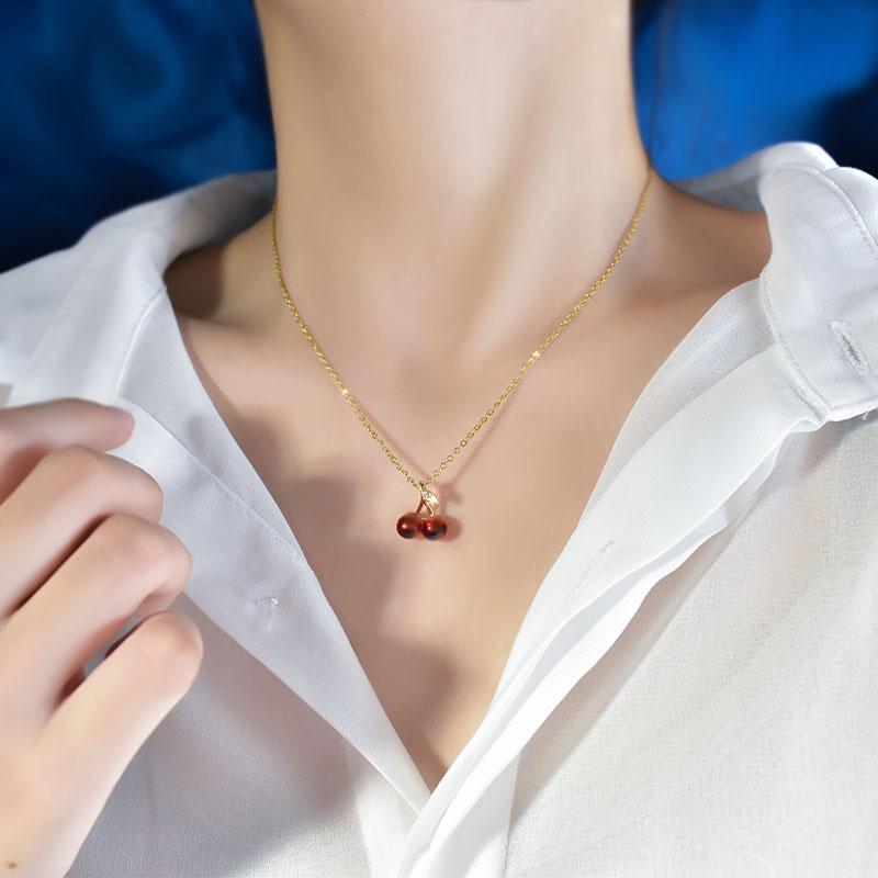 Cherry Necklace Women'S Light Luxury Design Sense Summer Delicate Clavicle Chain Year Neck Chain