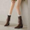 Deer Nara temperament pointed toe ins thick heel retro European and American western boots medium tube knight boots women's long boots autumn and wint