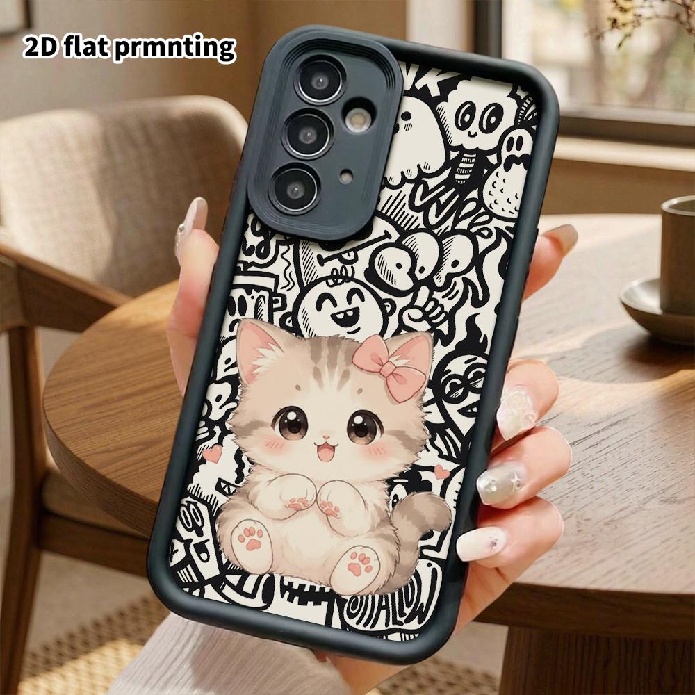 Phone Case: 2D Flat Samsung Galaxy A34 A35 M05 M06 S20 S22 S21 FE Plus 5G Protective Case, Striped Kitten, Christmas and Halloween Gifts