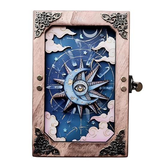 Handmade Witch Hidden Key Journal Gothic Vintage Sun Moon Design Witch Notebook with Lock And Key for Spell Book