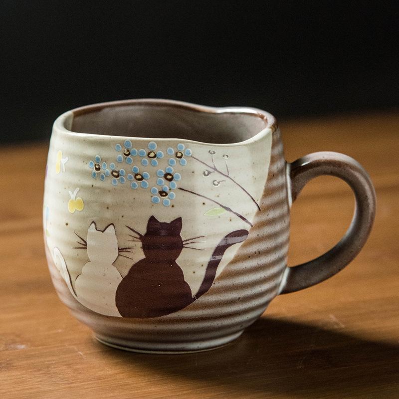Japanese Ceramic Coffee Cup Vintage Stoneware Tea Cup Creative Cat Ceramic Mug Home Breakfast Milk Drink Mug Birthday Gift New