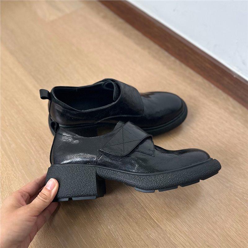 5cm stepping on shit~ Velcro girls versatile soft leather platform loafers women's British style small leather shoes deep mouth single shoes