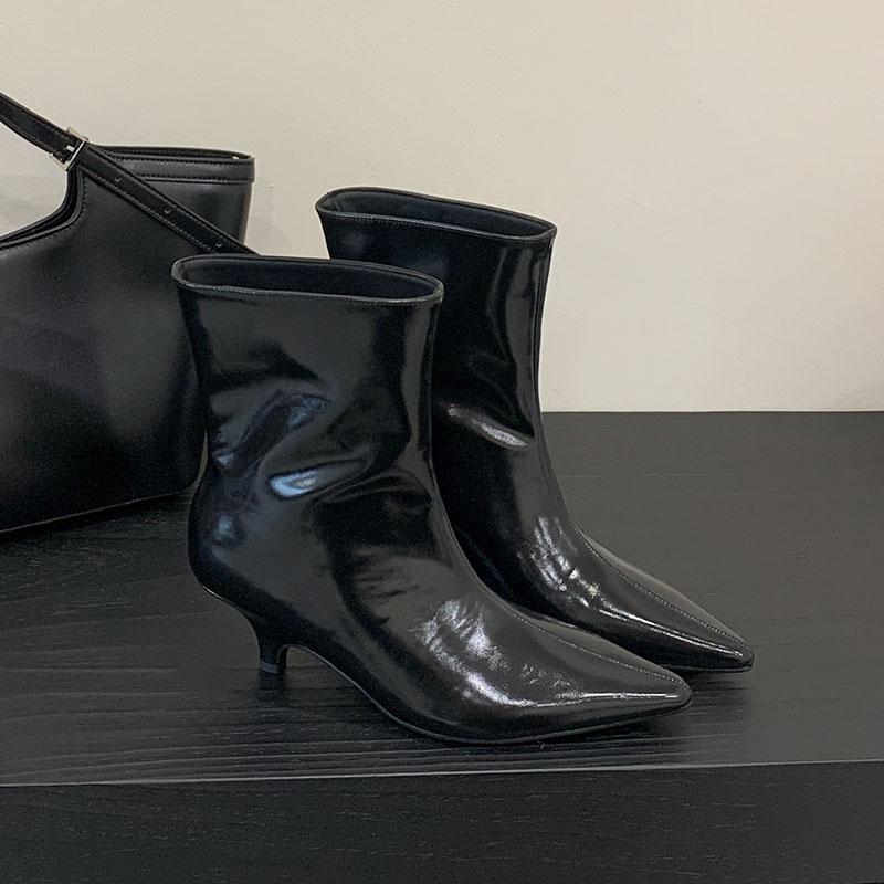 

Модные женские ботильоны с острым носком для вечеринок, современные ботильоны, обувь слипоны, модные ботильоны на низком каблуке для женщин, обувь зима осень 35 чёрный