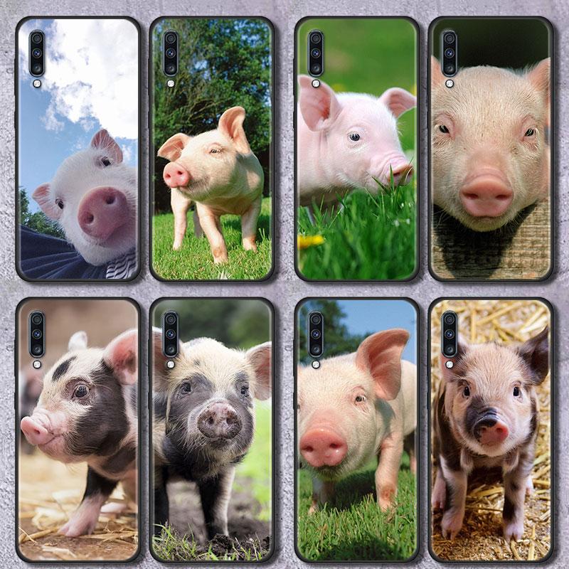 Cute Pink Pet Little Pig Phone Case for Samsung Galaxy A51 A71 A21S A12 A11 A31 A52 A41 A32 A72 A01 A22 A03S A13 5G Black Cover