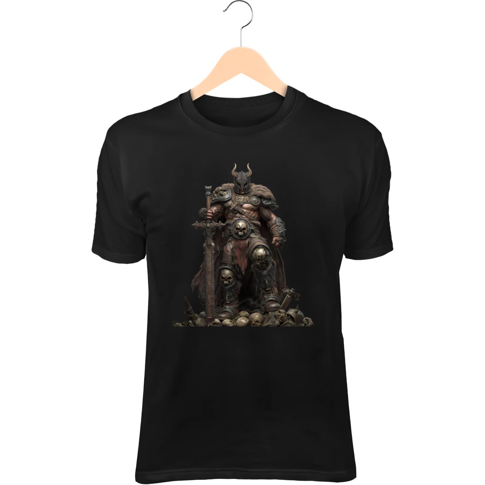 

Bone Warlord T-Shirt – Skull Helmet, Iron Jaw, Glowing Scars, Fur Cape XL