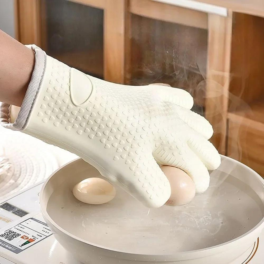 Thickened Anti-Scald Silicone Heat Resistant Hand Cover Anti-Slip Heat Insulation Oven Mitts Portable Protect Gloves For Kitchen