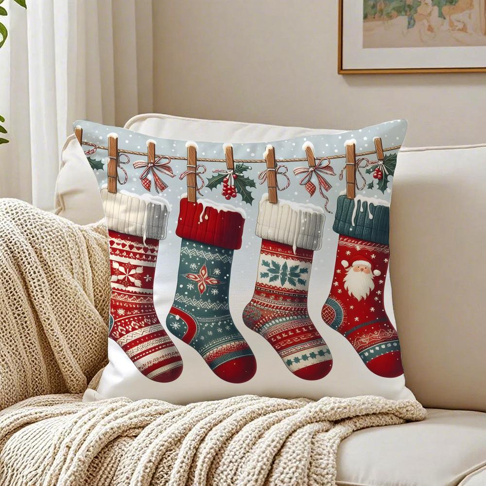 Christmas Stocking  Holiday Cushion Cover Pillowcase Antidustmite living Room Sofa Decor Cushion Room
