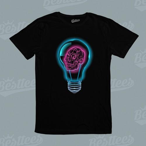 NEW UNISEX Kids Adult MALE FEMALE Light Bulb Neon Cool Skull Skeleton T-Shirt S разноцветный
