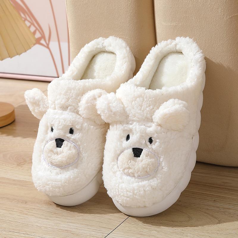 

2025 winter new cute cartoon bear cotton slippers household women s thick bottom indoor home plush slippers 36-37 (suitable for 35-36 yards feet)