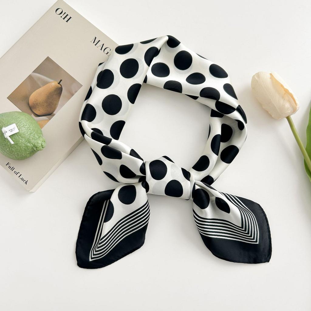 Luxury Black White Polka Dot Square Scarf Elegant Style Thin Silky Neck Scarf Casual Decorative Hairband For Women