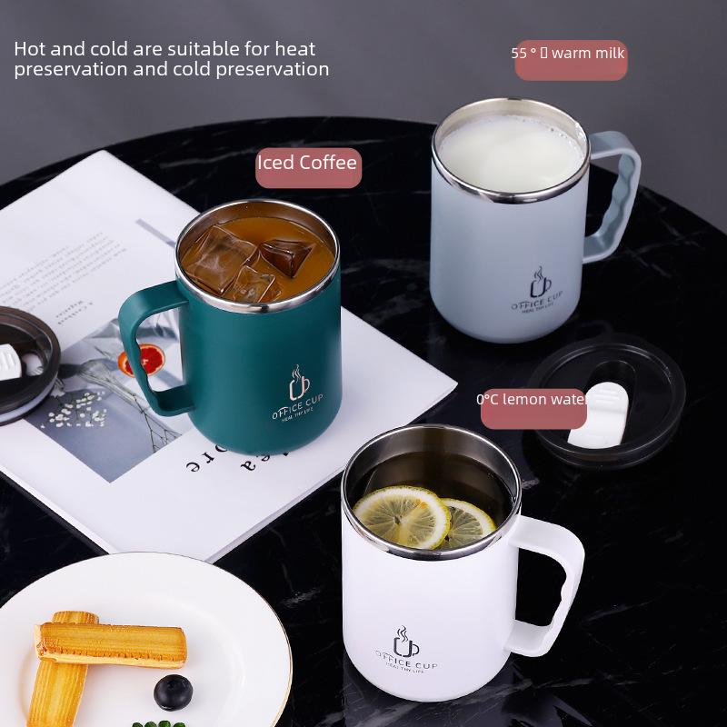 Stainless Steel Double-Layer Coffee Mug with Lid and Handle - Colorful and Portable Travel Mug