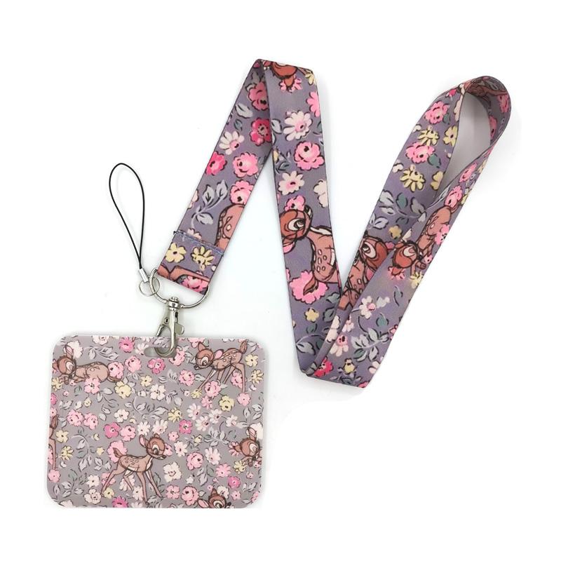Disney Bambi Deer Lanyard Credit Card ID Holder Bag Student Women Travel Card Cover Badge Car Keychain Decorations