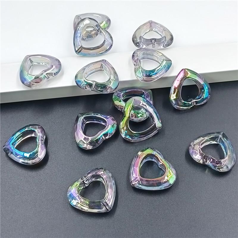 Fashion Transparent DIY Jewelry Accessories Creative Aurora UV Plated Earrings Making Vertical Hole Beads Hollow Magic Color Heart 5pcs