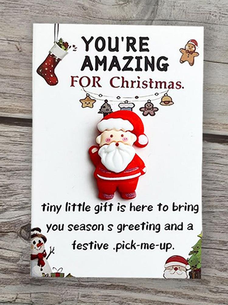 10pcs Pocket Christmas Hug Ornament Small Santa Claus Figure with Greeting Cards for Christmas Gift Bag Fillers Stocking Stuffer
