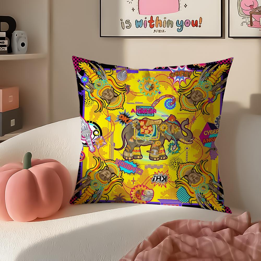 Cambodian Buddha Print Art Cushion Cover Pillowcase Short Plush Invisible Zipper Room Sofa Cushion Cover