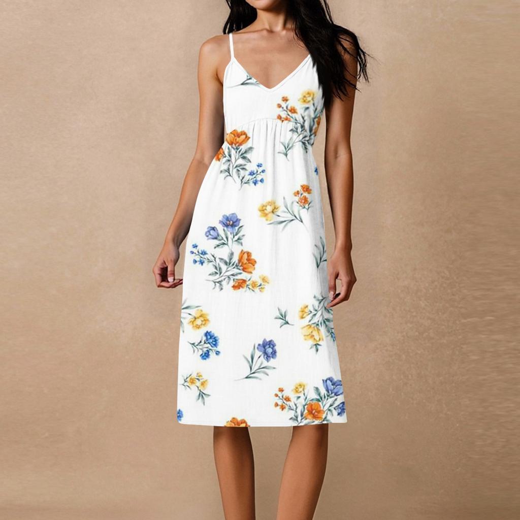 Women's Spaghetti Strap Backless Bow Loose Casual Beach Holiday Dress Sundress