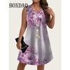 Tie Dye Purple Flowers 3D Printed Dresses For Summer 2026 Women Sundress Loose Sleeveless Dress Casual Retro Plus Size Dress 6XL