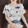 Dames T-shirt met bloemenprint, losse pasvorm, korte mouwen - Zomer 2025 Koreaanse stijl
