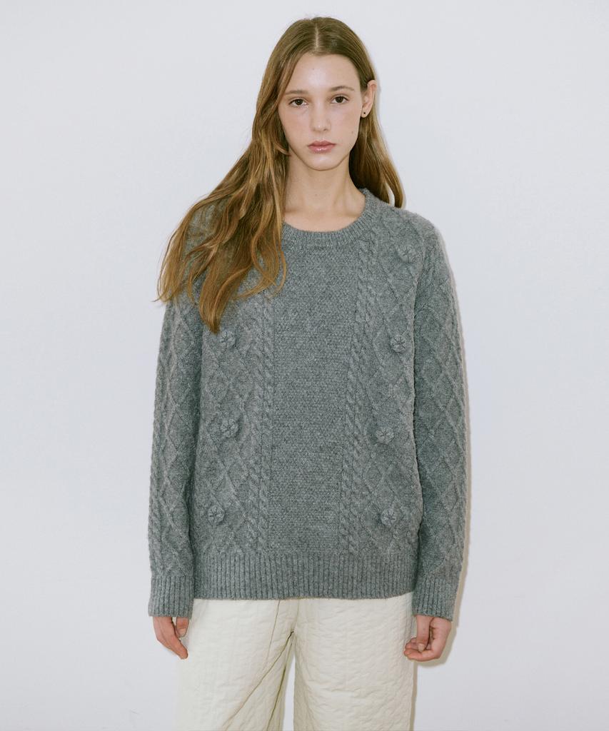 SINOON Flower Mix Fisher Pullover Kint (Melange Gray)