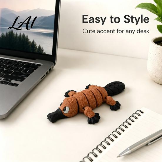 Novelty Tabletop Decor 3D Printed Articulated Platypus Figurine Flexible Joint Fidget Toy Cute Animal Figurine Desktop Ornament for Home Office,