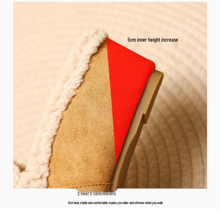 Cozy Ladylike Furry Slipper Mules with Metal Buckle & Hidden Heel - 2025 Autumn/Winter