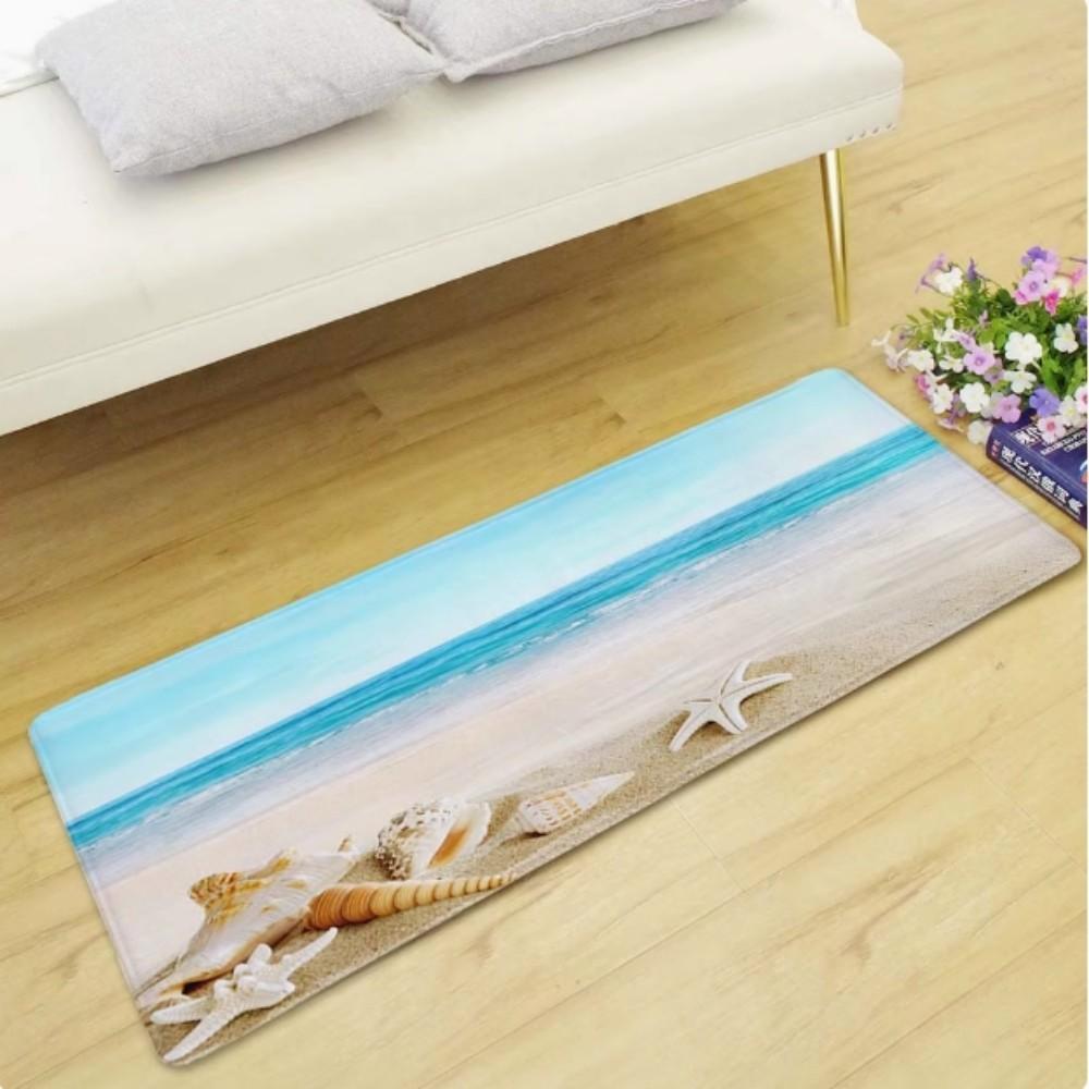 Sommerlich Frischer Strandteppich Heimdeko, Rutschfest und Fleckenbeständig, Wasserabsorbierende Badezimmer-Rutschmatte, Bettvorleger