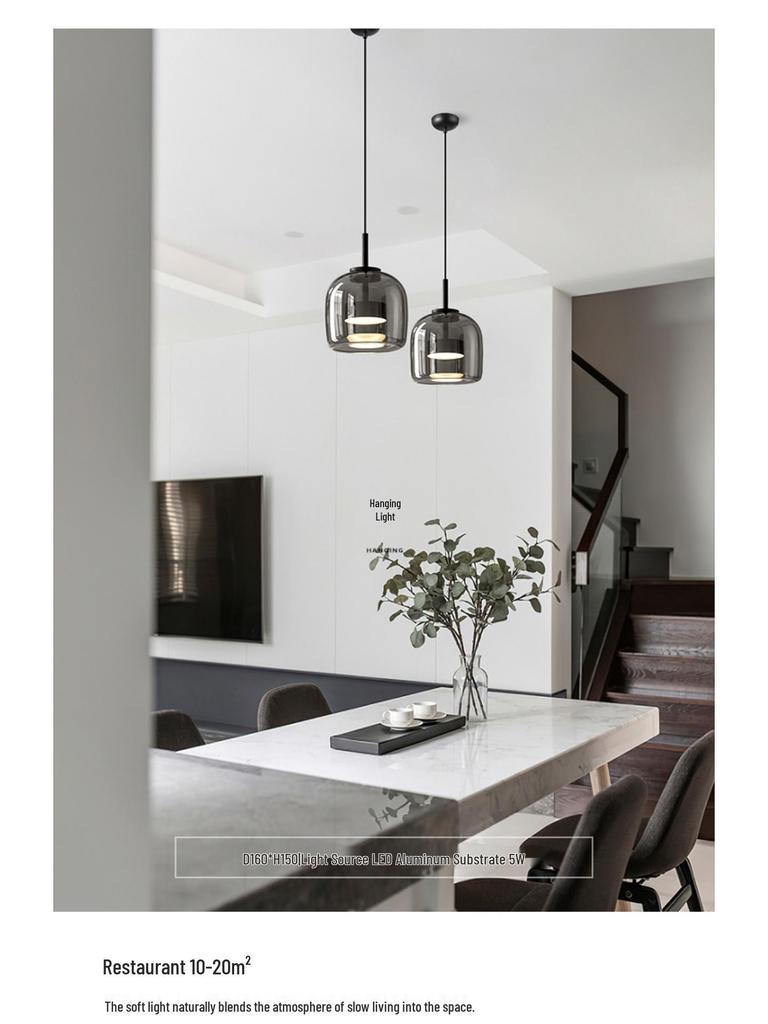 Nordic Postmodern Minimalist Glass Chandelier - Grey Designer Light for Restaurant, Bar, or Bedroom