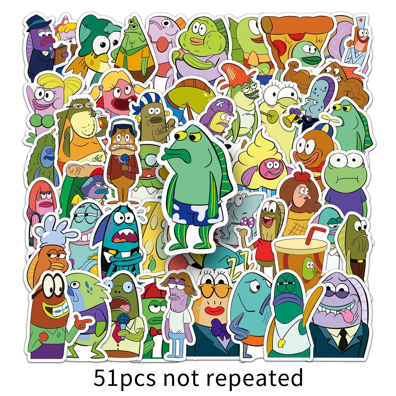51 Hand-Drawn Mermaid & Bikini Bottom Stickers - Cute SpongeBob Cartoon for Phone Cases