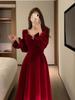 2025 New Velvet Slimming Wedding and Banquet Dress for Brides - Spring/Autumn Casual Wear