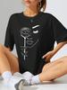 Women's Drop Shoulder Crew Neck T‑Shirt, Flower & Abstract Portrait Graphic Print Short Sleeve Tee, Fashion New Casual Summer Women Daily Tops