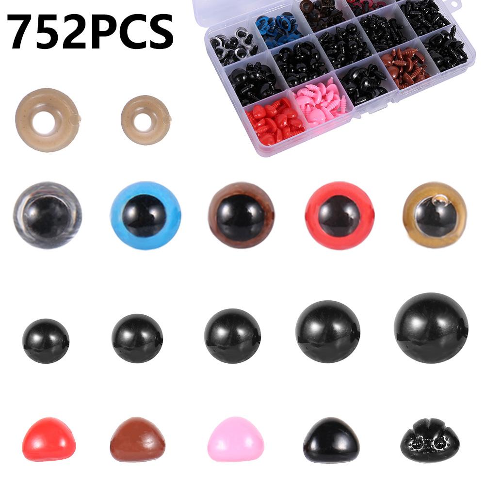 

752/1040Pcs Colored Safety Eyes for DIY Craft Black Plastic Plush Safety Eyes for Amigurumi Teddy Bear Toys DIY Making Tools