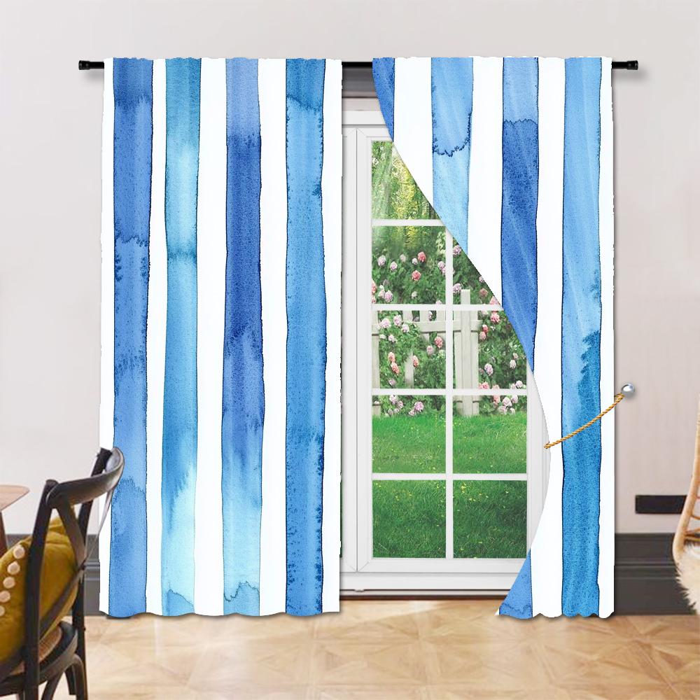 2 Pcs, Versatile Polyester Transparent Curtains for Home Decoration Modern Stripe for Use In Bedrooms and Living Rooms