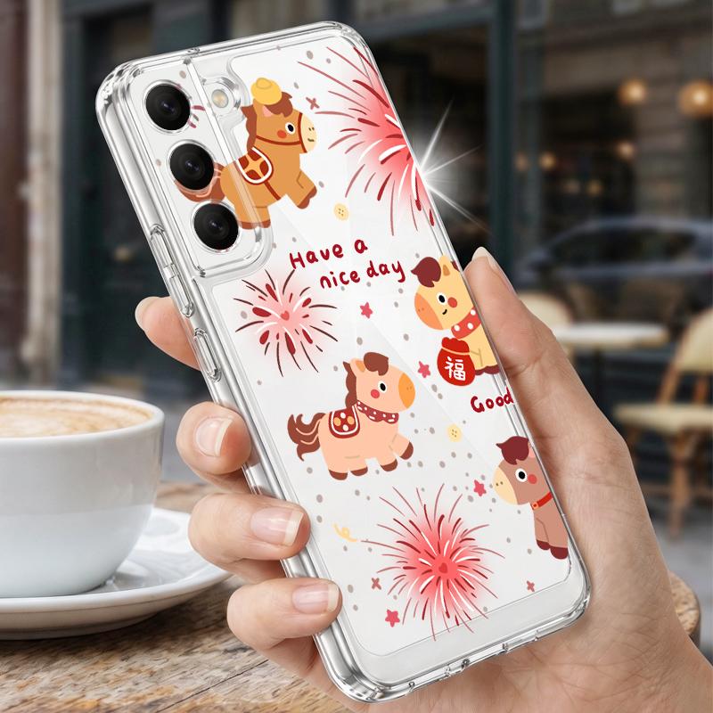 Vintage Lucky Golden Horse Case For Samsung S26 S25 Ultra S24 Plus S22 S23 S21 FE A54 A15 A35 A55 A16 A36 A56 A17 A37 A57 5G Clear TPU Soft Cover