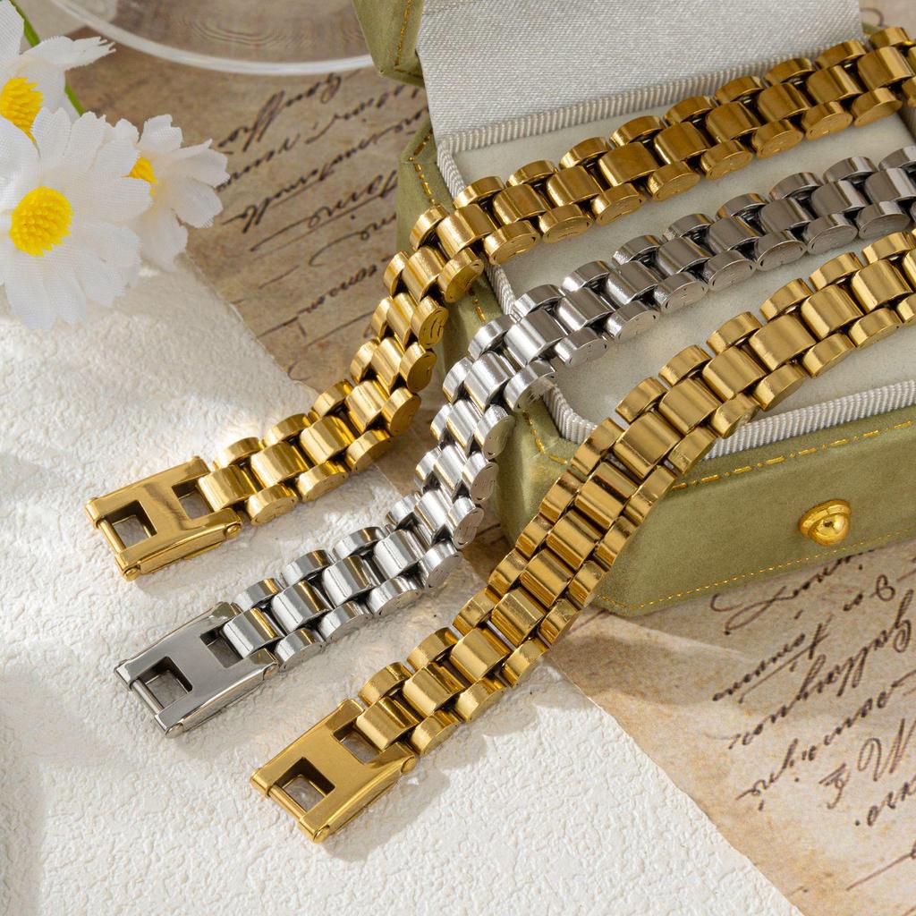 Gold-Plated Stainless Steel Hip Hop Bracelet - Detachable Titanium Steel Wristband for Women